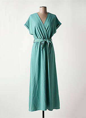 Robe longue manches courtes manches courtes vert GRACE & MILA femme