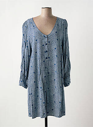Robe mi-longue imprimé fleurs manches longues bleu DES PETITS HAUTS femme