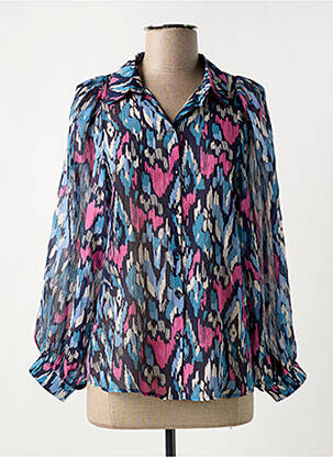 Chemisier tissage crêpe manches longues bleu GRACE & MILA femme