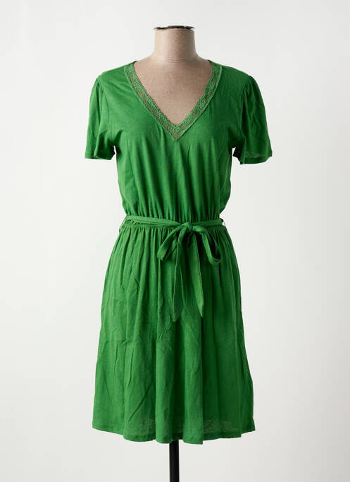 Robe mi-longue manches courtes manches courtes vert DES PETITS HAUTS femme
