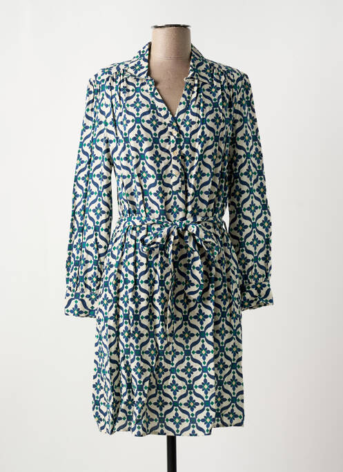 Robe mi-longue imprimé fleurs manches longues bleu LA PETITE ETOILE femme
