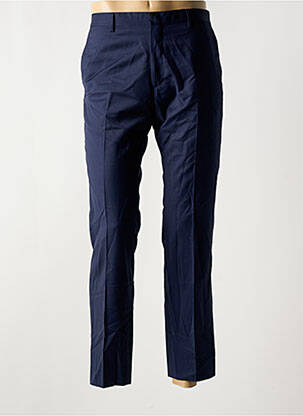 Pantalon droit fermeture zippée sous rabat avec crochet taille normale bleu AZZARO homme