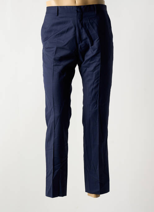 Pantalon droit fermeture zippée sous rabat avec crochet taille normale bleu AZZARO homme