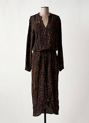 Robe longue manches longues manches longues marron ELORA femme