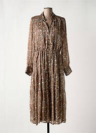 Robe mi-longue coupe fluide manches longues marron ELORA femme
