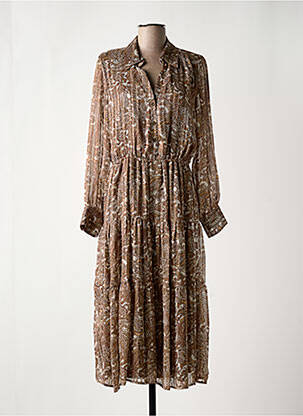 Robe mi-longue manches longues manches longues marron ELORA femme
