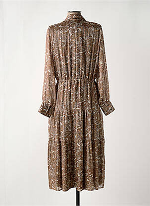Robe mi-longue coupe fluide manches longues marron ELORA femme