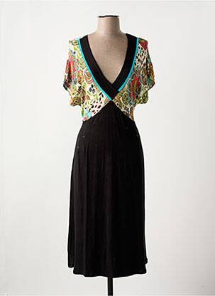 Robe mi-longue imprimé fleurs manches courtes noir GEORGES FRANCK femme