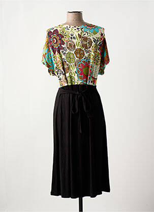 Robe mi-longue imprimé fleurs manches courtes noir GEORGES FRANCK femme