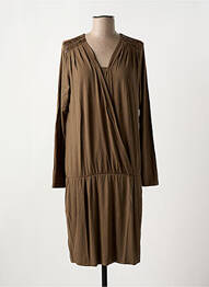 Robe mi-longue manches longues manches longues marron ELORA femme