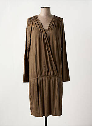Robe mi-longue manches longues manches longues marron ELORA femme