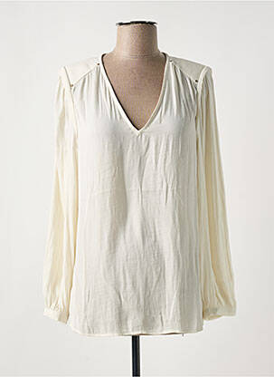 Blouse poignets boutonnés avec fente manches longues beige ELORA femme