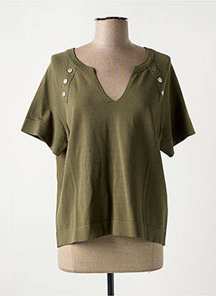 Pull coupe cintrée manches courtes vert ELORA femme