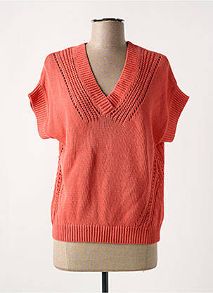 Pull col v manches courtes orange ELORA femme