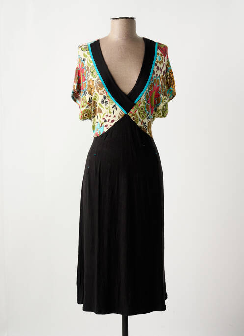 Robe mi-longue imprimé fleurs manches courtes noir GEORGES FRANCK femme