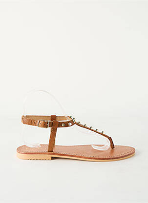 Tongs matière lisse talon plat jusqu'à 3cm marron ELORA femme
