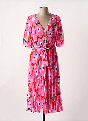 Robe mi-longue imprimé fleurs manches courtes rose DERHY femme