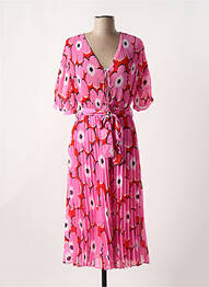 Robe mi-longue coupe fluide manches courtes rose DERHY femme