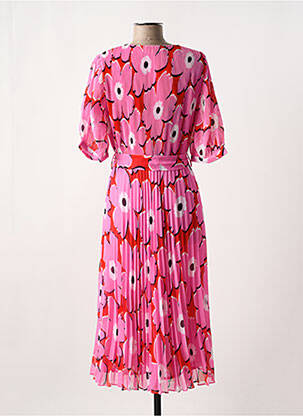 Robe mi-longue imprimé fleurs manches courtes rose DERHY femme