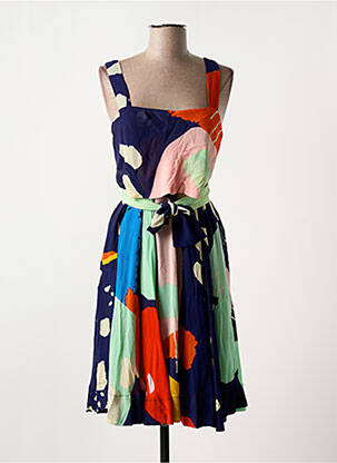 Robe mi-longue coupe fluide fines bretelles bleu DERHY femme