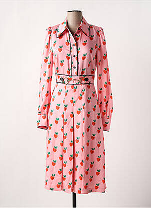 Robe mi-longue imprimé fantaisie manches longues rose MANOUSH femme