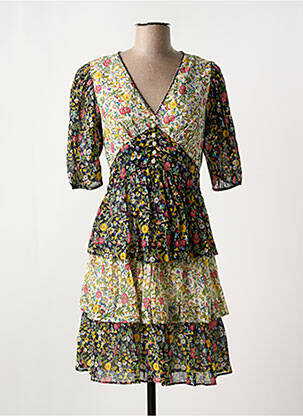 Robe courte imprimé fleurs manches 3/4 noir DERHY femme
