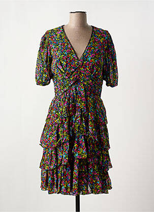 Robe mi-longue imprimé fleurs manches courtes noir DERHY femme