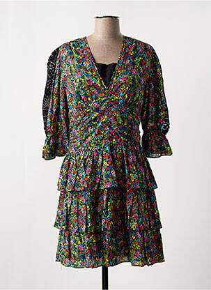 Robe courte imprimé fleurs manches 3/4 noir DERHY femme
