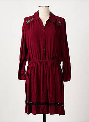 Robe mi-longue coupe fluide manches longues rouge PABLO femme