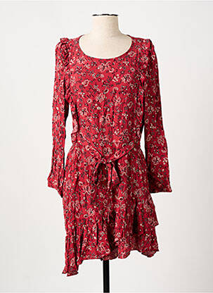 Robe courte imprimé fleurs manches longues rouge PABLO femme