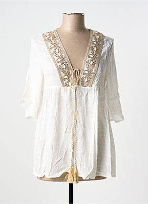 Blouse tissage popeline manches 3/4 blanc MYA femme