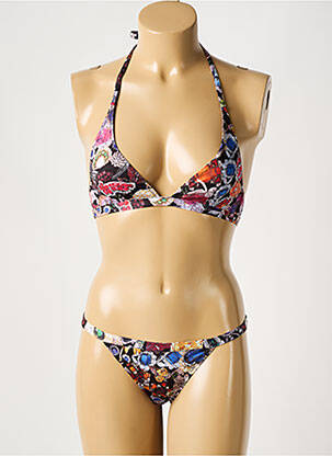 Maillot de bain 2 pièces stretch haut triangles noir GALLIANO femme