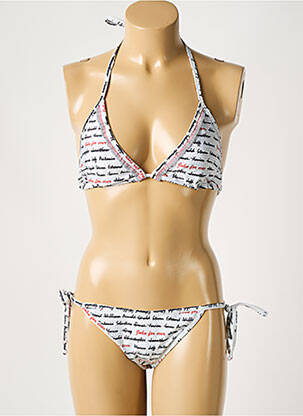 Maillot de bain 2 pièces stretch haut triangles blanc GALLIANO femme