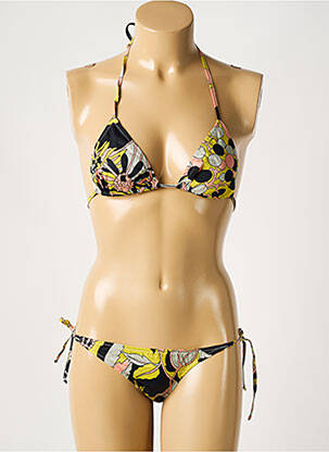 Maillot de bain 2 pièces fermeture liens à nouer haut triangles noir LAURA URBINATI femme