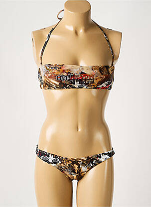 Maillot de bain 2 pièces stretch haut bandeau marron GALLIANO femme