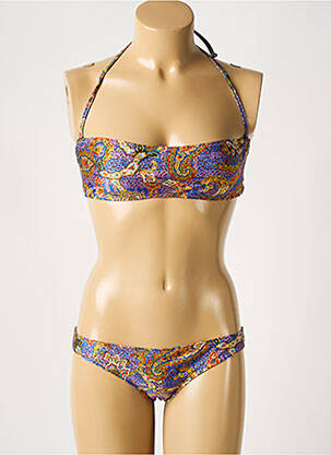 Maillot de bain 2 pièces stretch haut bandeau bleu GALLIANO femme