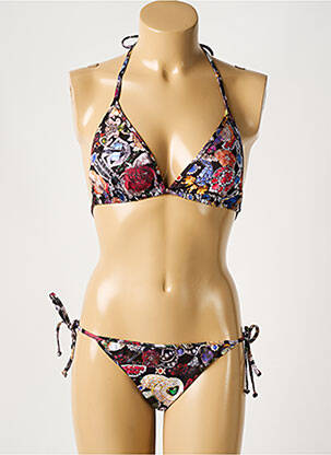 Maillot de bain 2 pièces stretch haut triangles noir GALLIANO femme