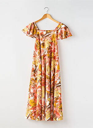 Robe mi-longue coupe fluide manches courtes jaune ELIZA femme