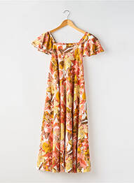 Robe mi-longue coupe fluide manches courtes jaune ELIZA femme
