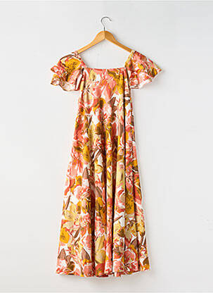Robe mi-longue coupe fluide manches courtes jaune ELIZA femme