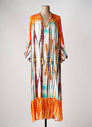 Robe longue coupe fluide manches 3/4 orange APRIL VINTAGE femme