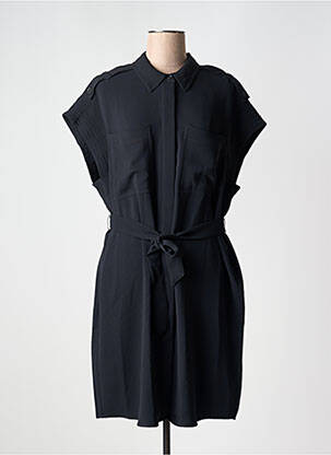 Robe mi-longue tissage crêpe manches courtes bleu YAYA femme