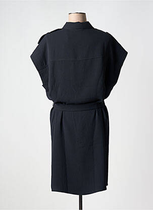 Robe mi-longue tissage crêpe manches courtes bleu YAYA femme