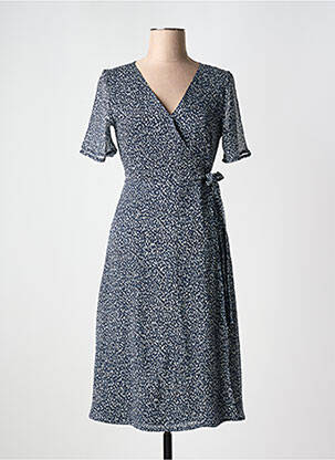 Robe mi-longue tissage crêpe manches courtes bleu STREET ONE femme