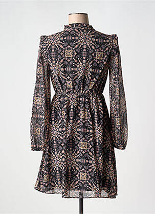 Robe courte imprimé fleurs manches longues noir MOLLY BRACKEN femme
