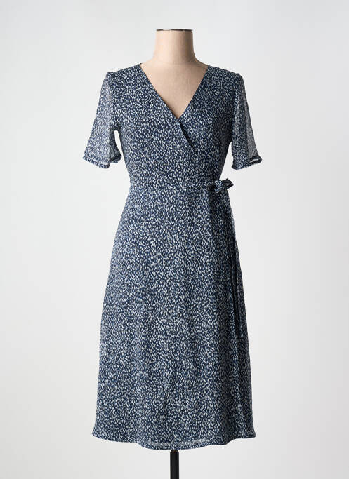 Robe mi-longue tissage crêpe manches courtes bleu STREET ONE femme