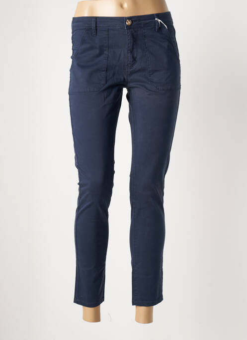 Pantalon 7/8 tissage popeline taille normale bleu F.A.M. femme