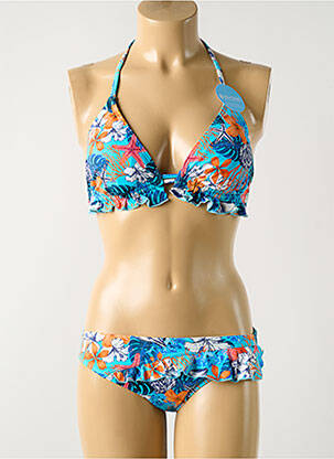 Maillot de bain 2 pièces stretch haut triangles bleu OLYMPIA femme