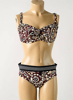 Maillot de bain 2 pièces stretch haut soutien-gorge emboitant marron LIDEA femme