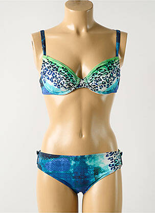 Maillot de bain 2 pièces stretch haut soutien-gorge emboitant bleu SUNFLAIR femme
